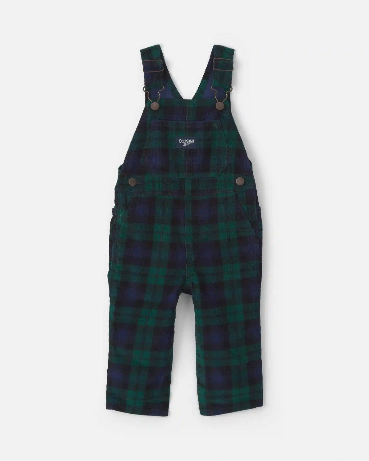 Baby Boy Plaid Corduroy Overalls - Navy Blue/Green