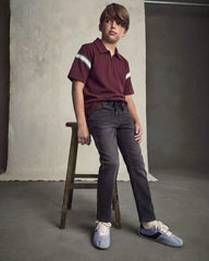 Boys Striped Polo Shirt - Burgundy/Blue/Cream