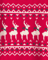 Toddler Boy Reindeer Fair Isle Sweater - Red
