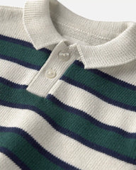 Baby Boy Organic Cotton Sweater Knit Polo in Stripes