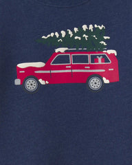 Baby Boy 2-Piece Christmas Car Fleece Pullover & Pant Set - Navy Blue/Khaki