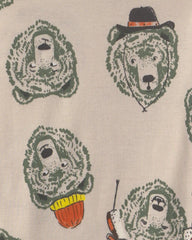 Boys 4-Piece 'Bearly Tired' 100% Cotton Snug Fit Pajama Set - Green/Cream