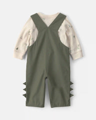 Baby Boy 2-Piece Dinosaur Long-Sleeve Overall Set - Olive Green