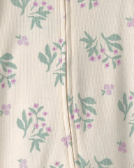 Baby Girl Floral Cotton 2-Way Zip Sleep & Play Pajamas - Ivory