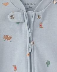 Baby Western 100% Cotton 2-Way Zip Sleep & Play Pajamas - Blue