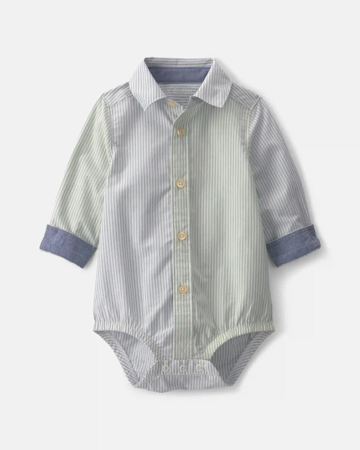 Baby Boy Poplin Long-Sleeve Button-Down Bodysuit - Blue/Green