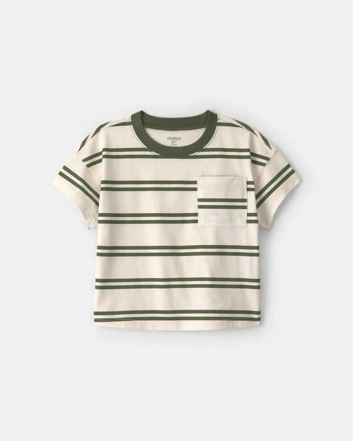 Toddler Boy Striped T-Shirt - Cream/Olive Green