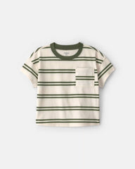Toddler Boy Striped T-Shirt - Cream/Olive Green