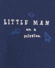 Baby Boy 2-Piece 'Little Man On a Mission' Space Long-Sleeve Bodysuit & Pant Set - Navy Blue