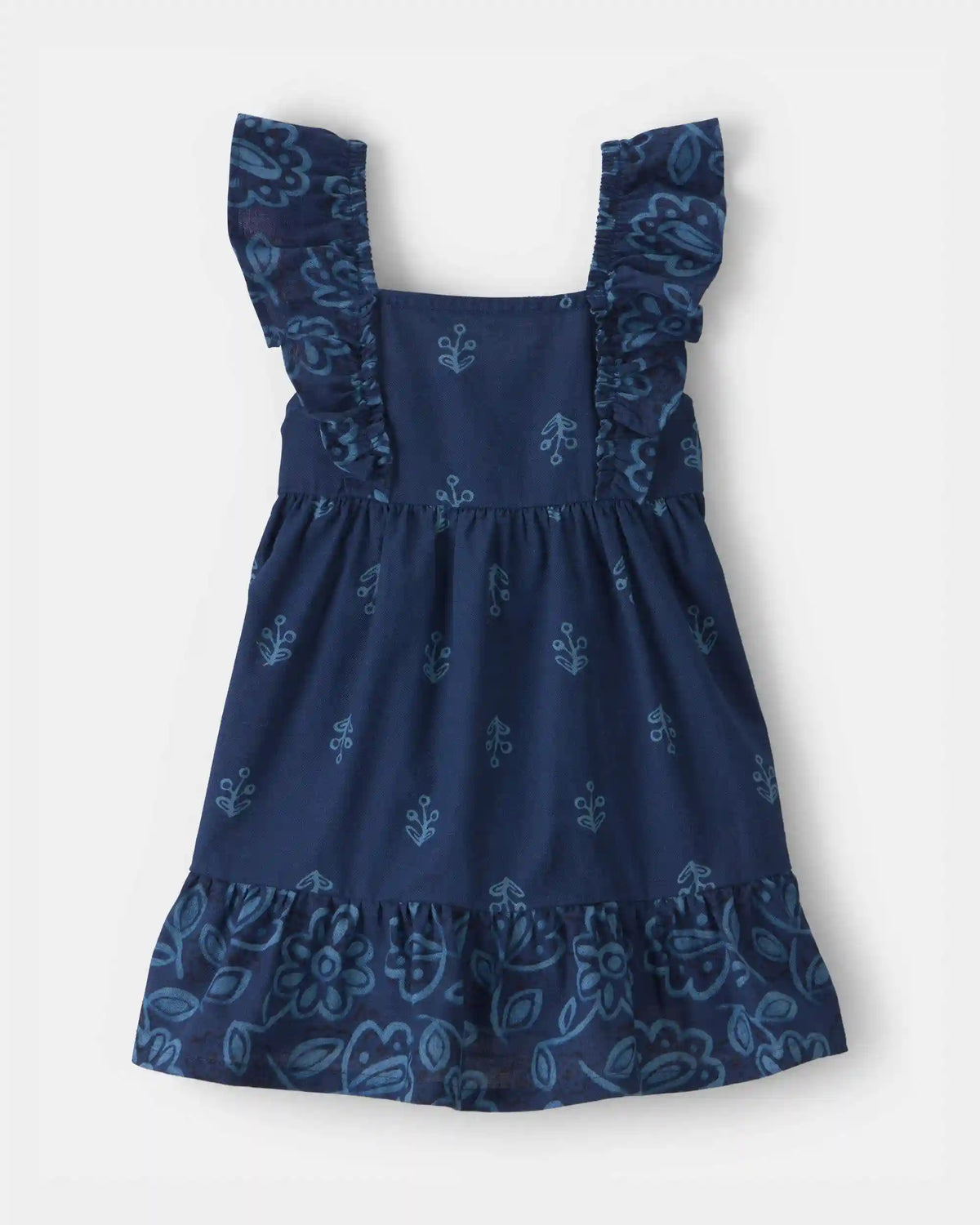 Baby Girl Floral Ruffle-Sleeve Dress - Navy