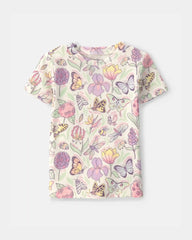 Baby Girl Butterfly 100% Cotton Snug Fit 2-Piece Pajama Set - Cream