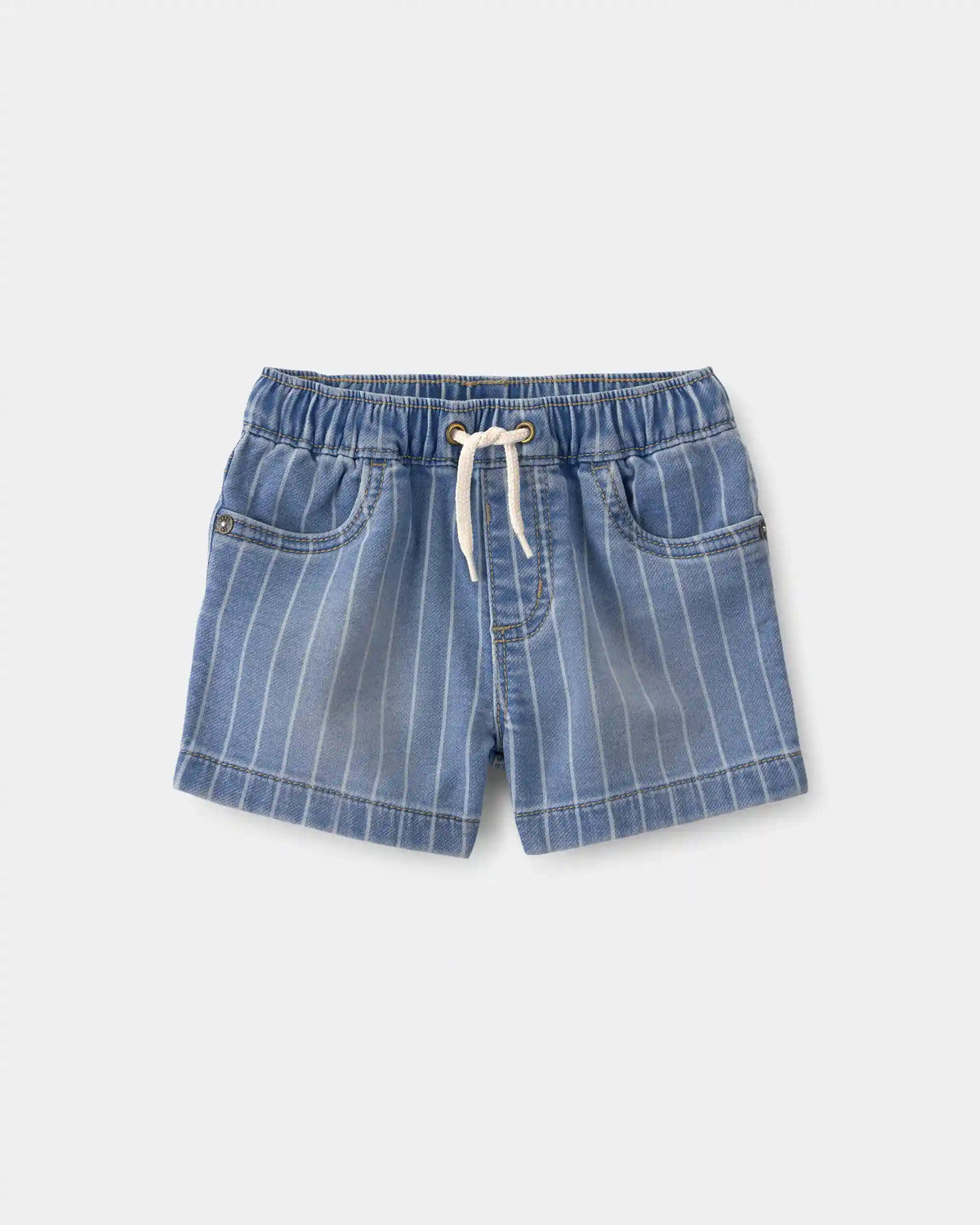 Baby Boy Striped Denim Drawstring Shorts - Medium Blue