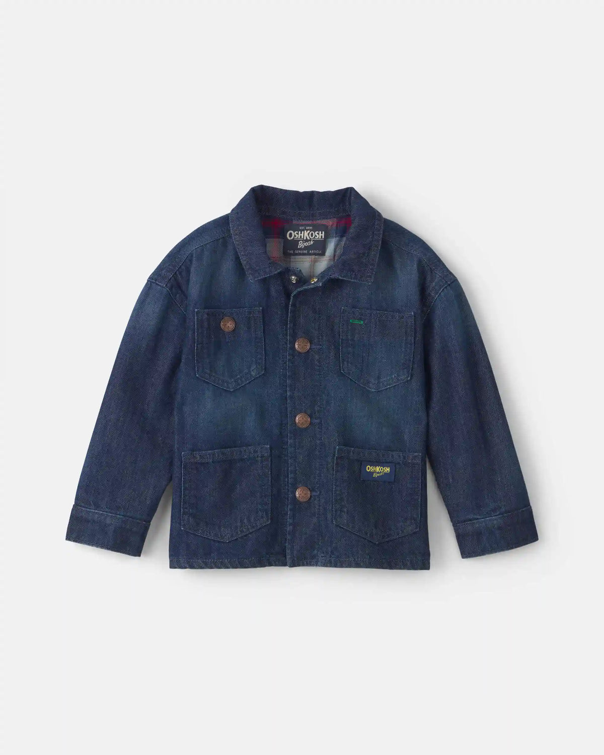 Toddler Boy Plaid Denim Jacket - Dark Wash
