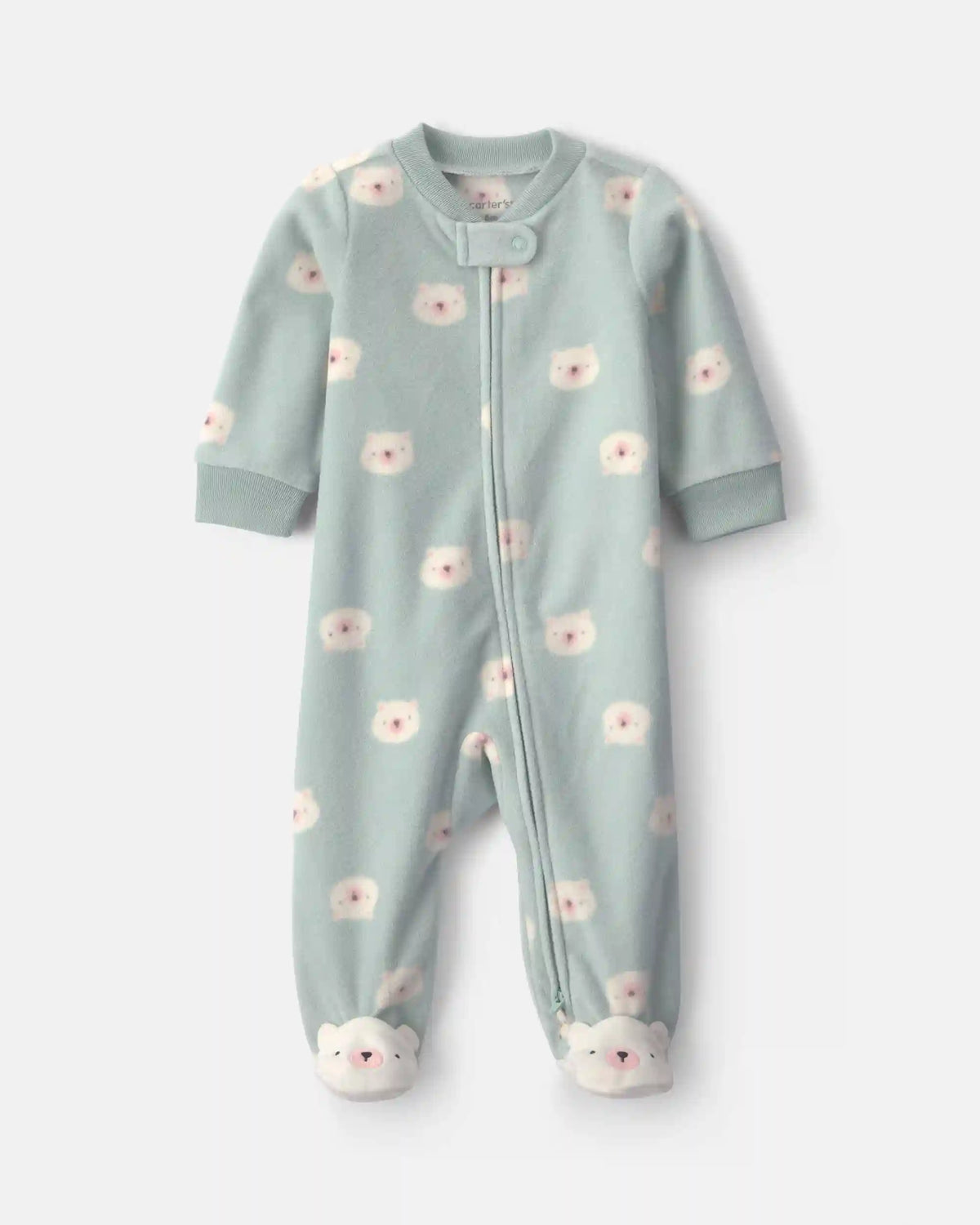 Baby Girl Bear Fleece 2-Way Zip Sleep & Play Pajamas - Green