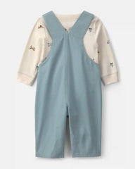 Baby Boy 2-Piece Wolf Long-Sleeve Overall Set - Blue/Cream