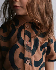 Toddler Boy Button-Down Short-Sleeve Shirt in Abstract Print - Brown