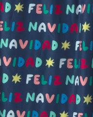 Kids 'Feliz Navidad' Christmas Fleece Loose Fit Pajama Bottoms - Navy Blue