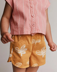 Toddler Girl Dolphin Hem Short in Plant Print - Golden Yellow