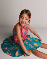 Toddler Girl Reversible Cross-Back Top in Floral Print - Hot Pink