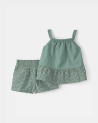Toddler Girl 2-Piece Eyelet Tank Top & Short Set - Green