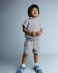 Toddler Waffle Knit Elastic-Waist Hooded Top - Heather Grey
