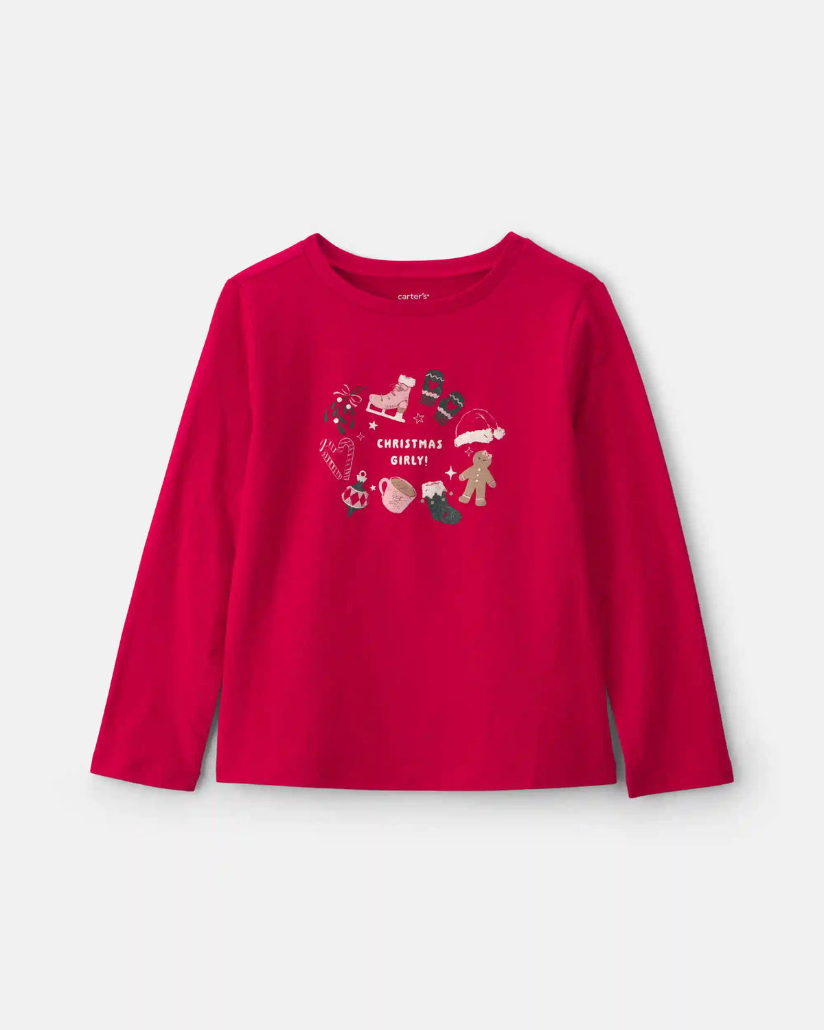 Girls 'Christmas Girly!' Long-Sleeve Graphic Tee - Red