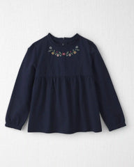 Girls Organic Cotton Embroidered Peplum Top