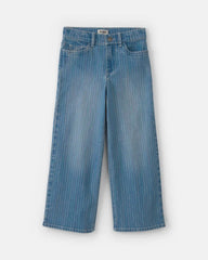 Girls Rainbow Stripe Cropped Wide-Leg Jeans - Medium Wash