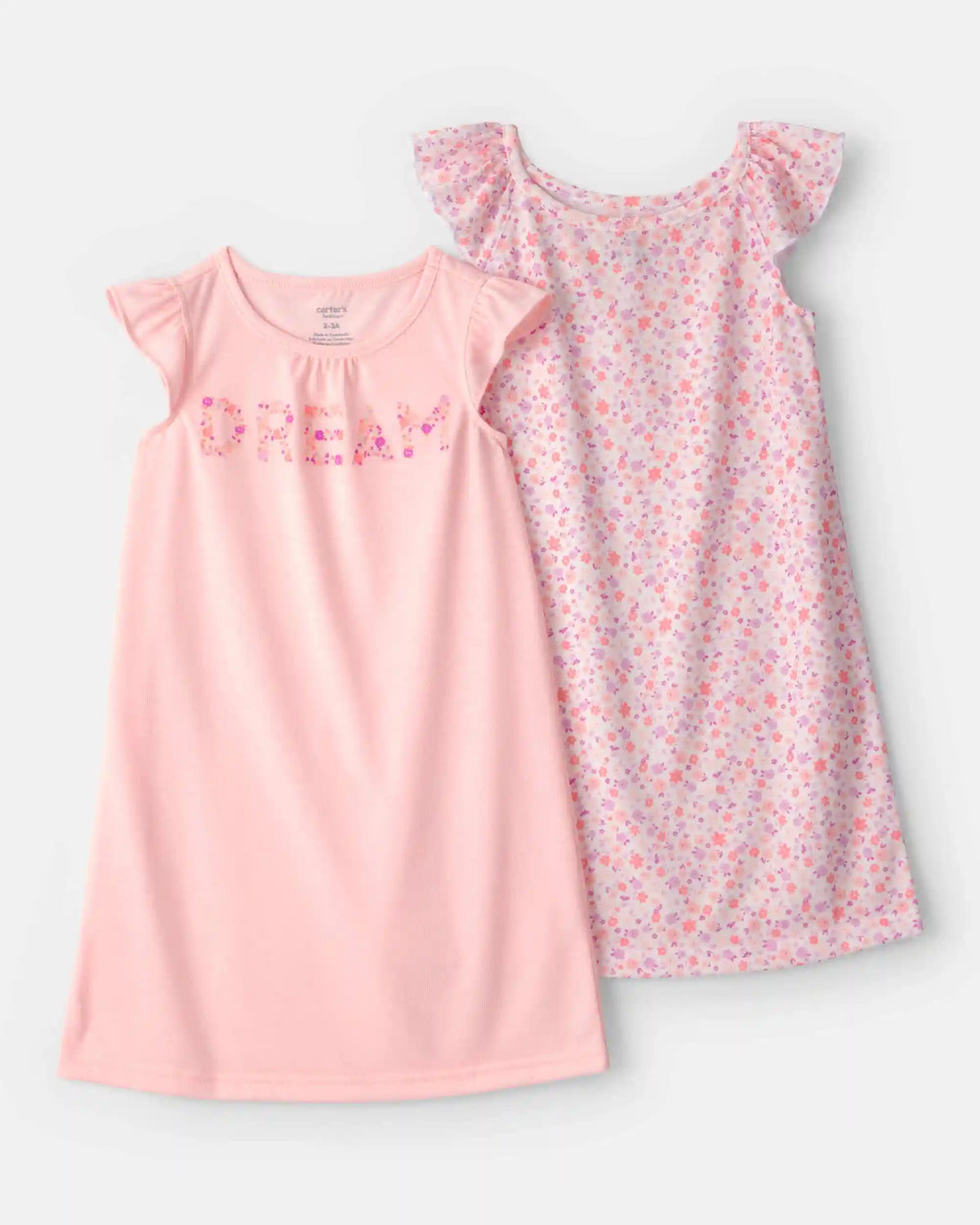 Girls 2-Pack 'Dream' Floral Loose Fit Night Gown - Pink
