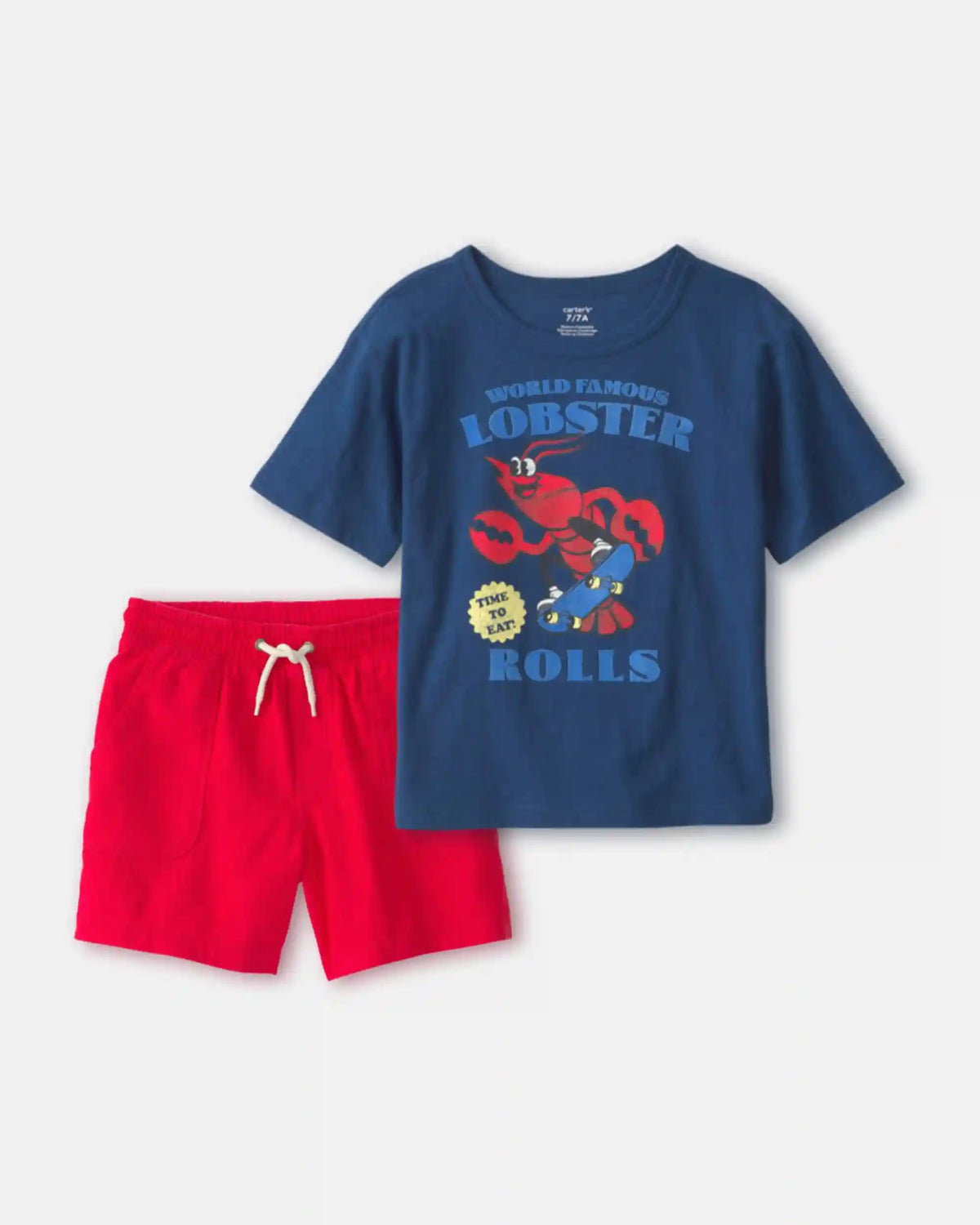 Boys 2-Piece Lobster Graphic Tee & Shorts Set - Navy/Red