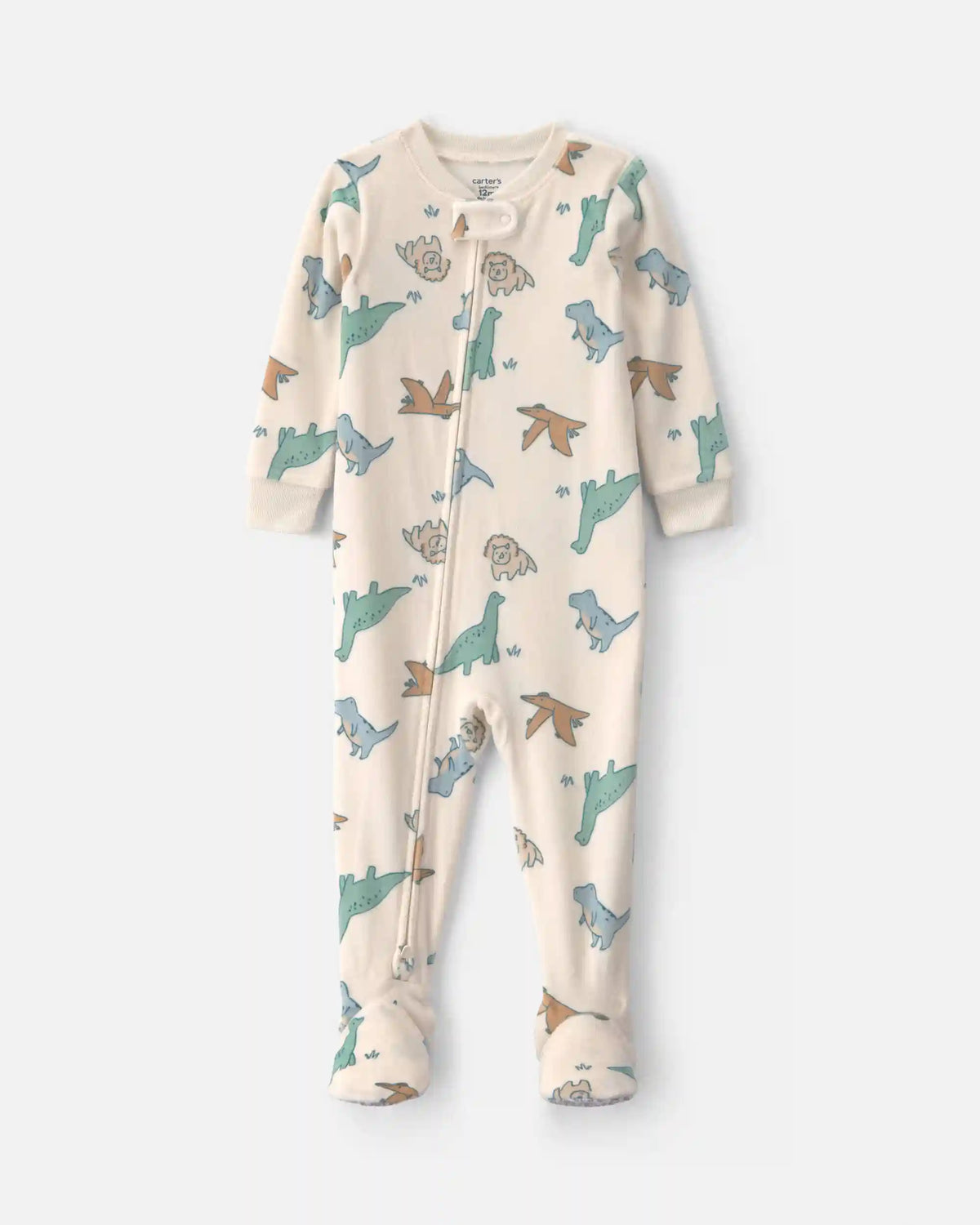 Baby Boy 1-Piece Dino 2-Way Zip DreamPlush Snug Fit Footed Pajama - Cream