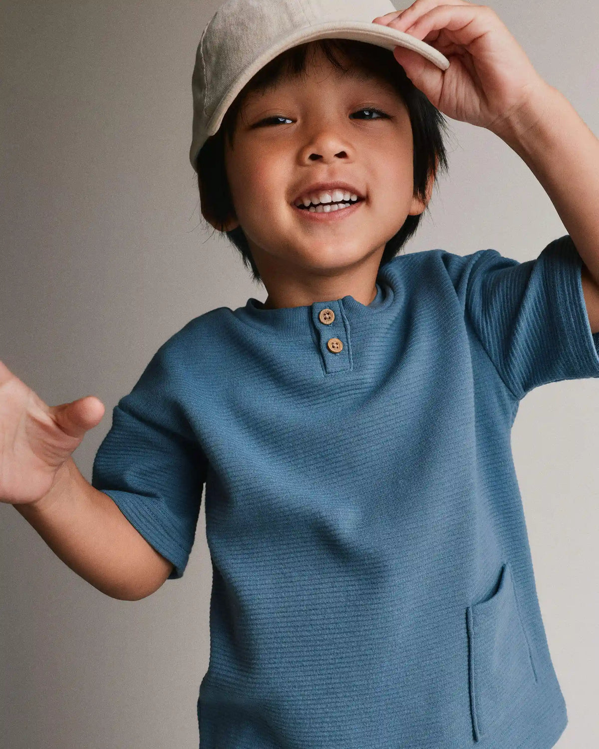 Toddler Boy Henley Tee with Pocket - Slate Blue