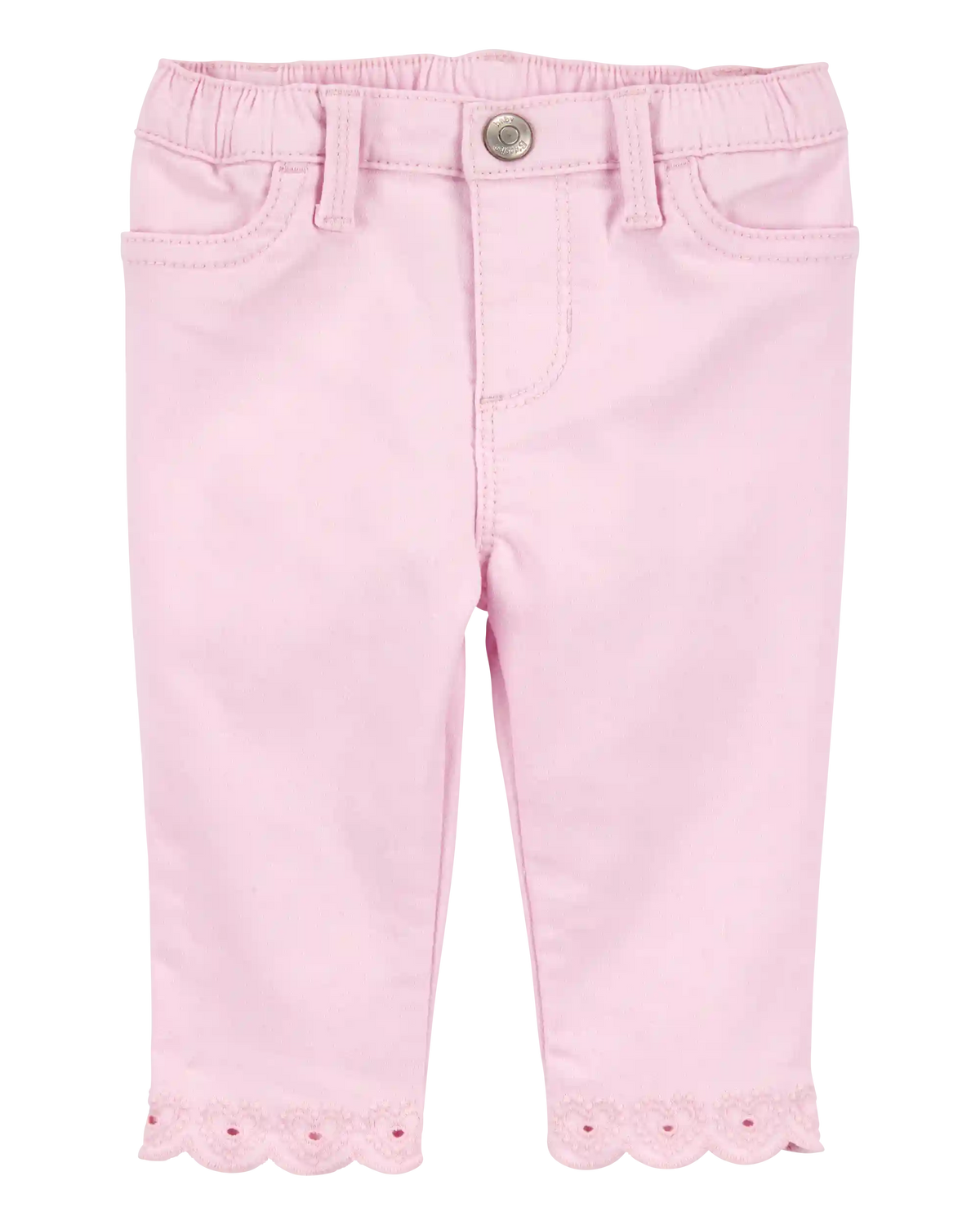 Baby Woven Embroidered Hem Pants - Pink