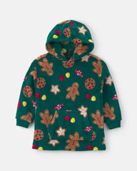 Kids Christmas Gingerbread Loose Fit Pajama Hoodie - Green