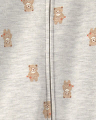 Baby Teddy Bear Cotton 2-Way Zip Sleep & Play Pajamas - Grey