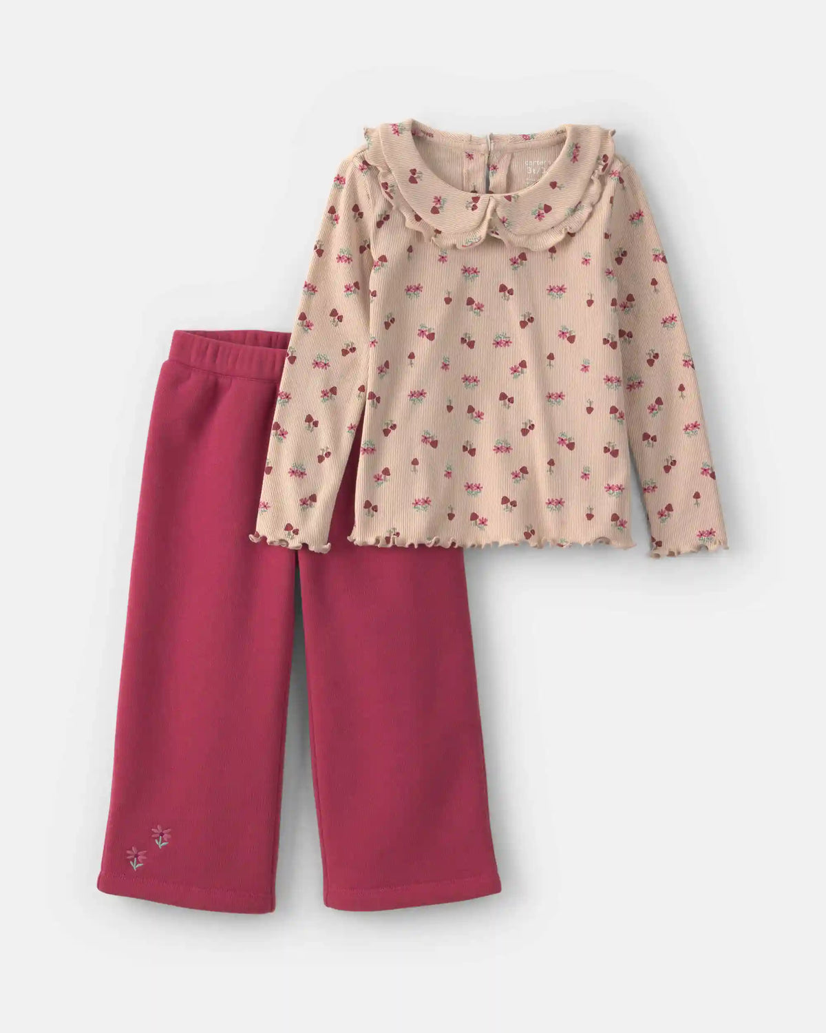 Baby Girl 2-Piece Floral Fleece Long-Sleeve Top & Pant Set - Brown/Red