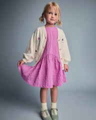 Toddler Girl Cardigan Sweater with Flowers - Cream