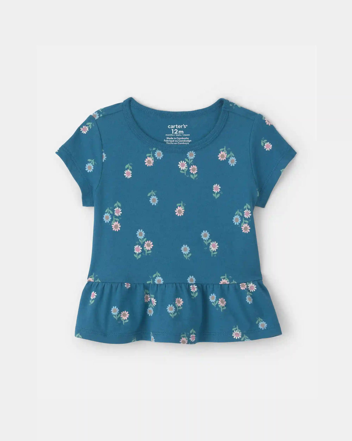 Baby Girl Floral Relaxed Peplum Top - Blue
