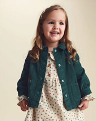 Toddler Girl Flower Embroidered Corduroy Jacket - Green