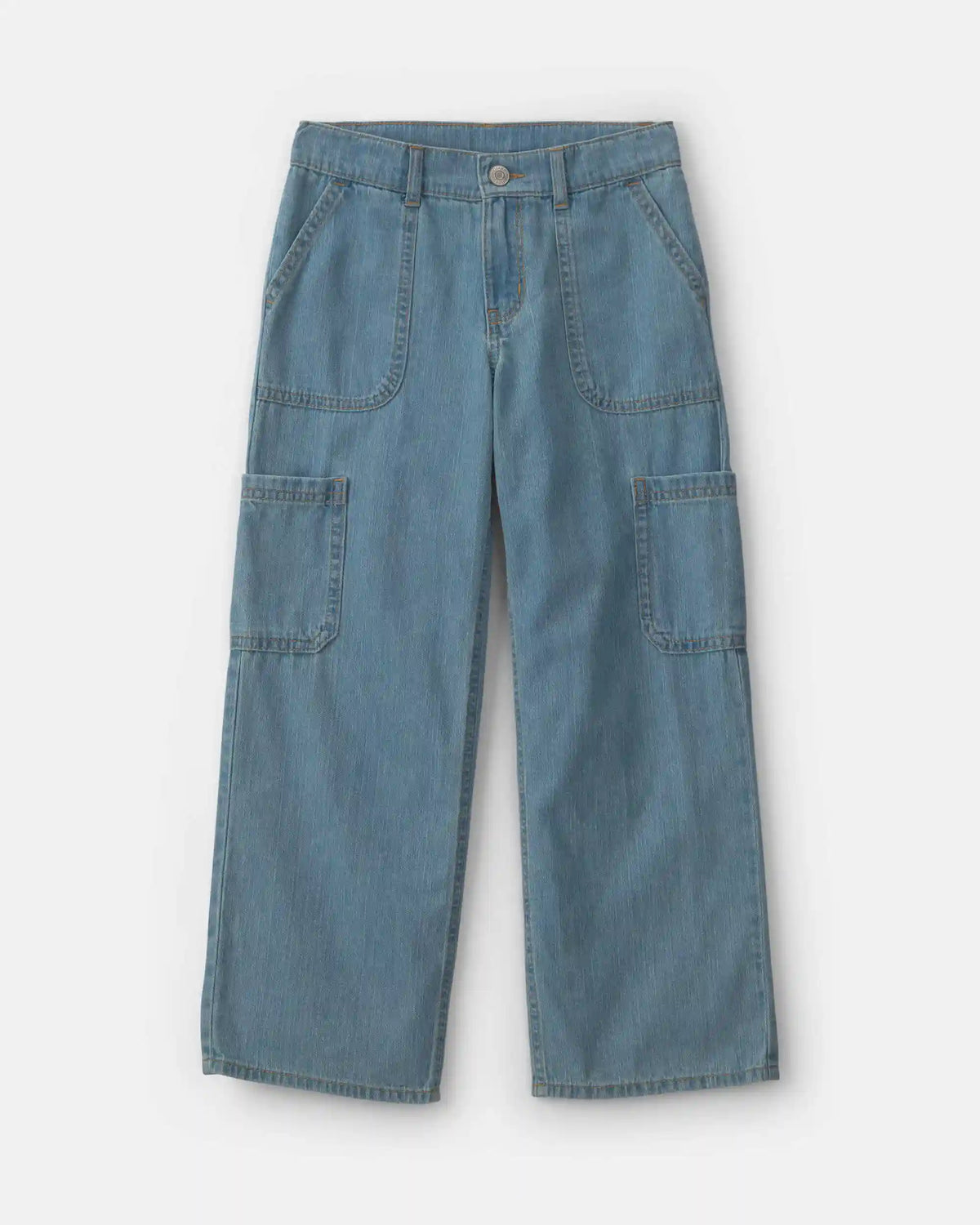 Girls Straight-Leg Cargo Jeans - Medium Wash