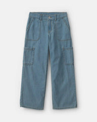 Girls Straight-Leg Cargo Jeans - Medium Wash