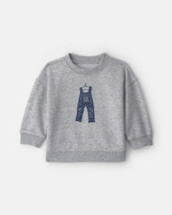 Baby Boy Overall French Terry Sweater - Grey