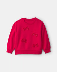 Toddler Girl Bow Pullover Sweatshirt - Red