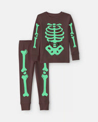 Toddler Girl 2-Piece Halloween Glow in the Dark Skeleton 100% Cotton Snug Fit Pajama Set - Pink