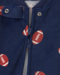 Baby Boy 1-Piece Football 2-Way Zip DreamPlush Snug Fit Footed Pajama - Navy Blue