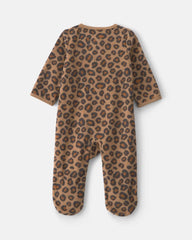 Baby Girl Leopard Fleece 2-Way Zip Sleep & Play Pajamas - Brown