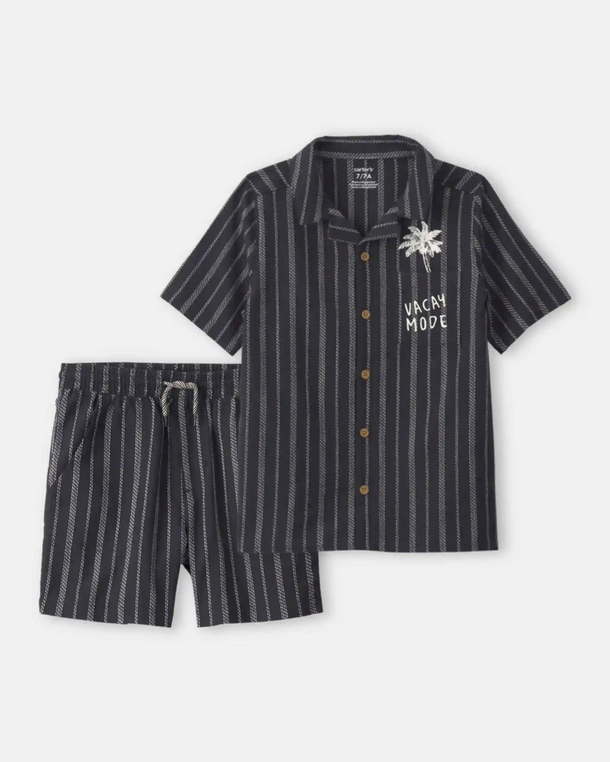 Boys 2-Piece Striped Button-Down Shirt & Short Set - Black