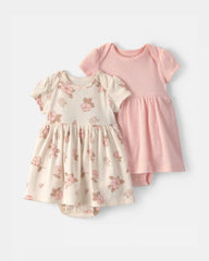 Baby Girl 2-Pack Floral Short-Sleeve Bodysuit Dress - Pink/Ivory