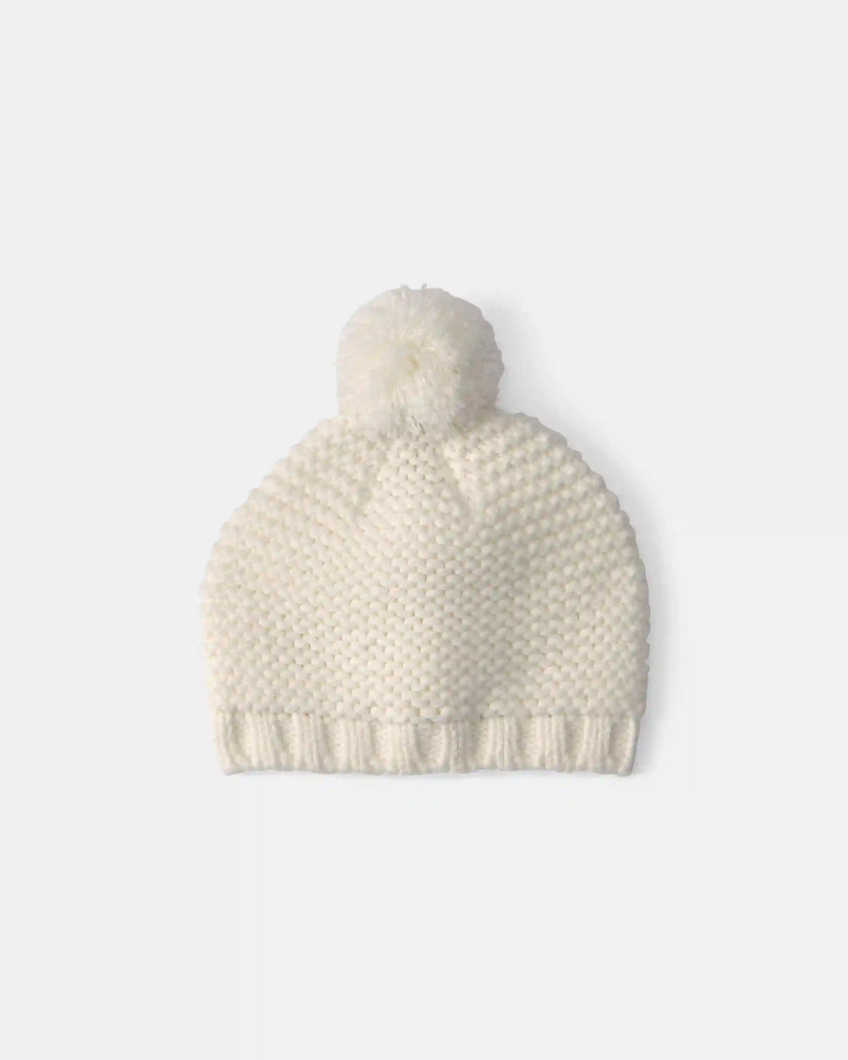 Baby Girl Pom Knit Beanie - White