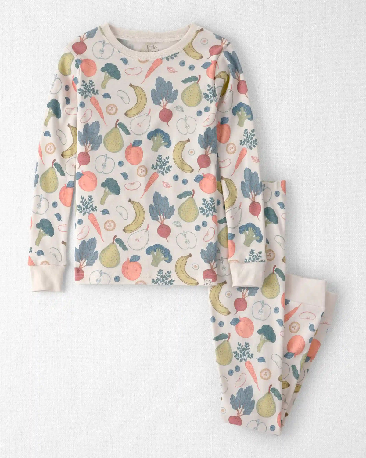 Kids 2-Piece Organic Cotton Ribbed Pajama Set in Veggie Fruit Print